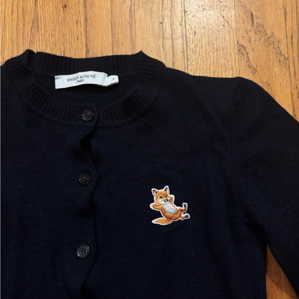 MAISON KITSUNE Navy Wool Chillax Fox Cardigan